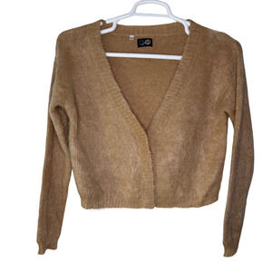 Cheap Monday Kaelen Mohair Cardigan Sweater‎ Womens Small Tan Fuzzy Button EUC